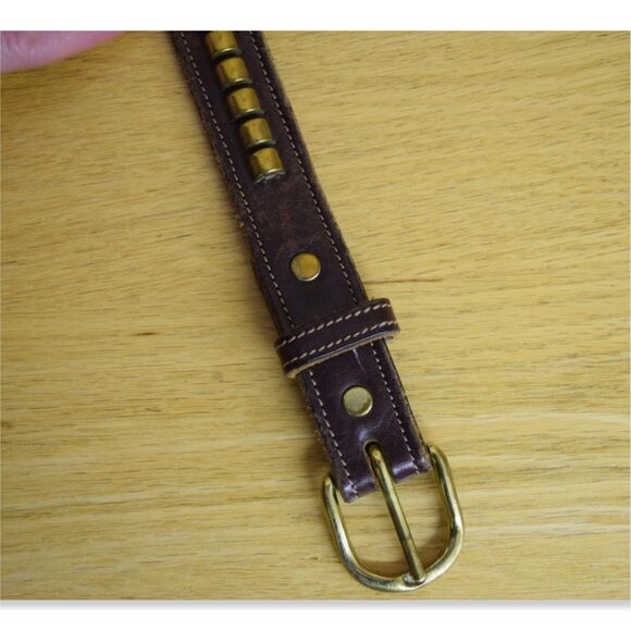 Tory Leather Co. Havana Brown Studded 3/4” English Bridle Clincher Belt Size 28 - Picture 10 of 11